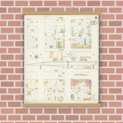 Old map wall art mockup — magnetic wood frame on brick wall — Sanborn Fire Insurance Map from Ada, Norman County, Minnesota (1899), Sheet #0003