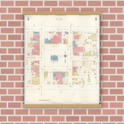 Old map wall art mockup — magnetic wood frame on brick wall — Sanborn Fire Insurance Map from Goliad, Goliad County, Texas (1944), Sheet #0002