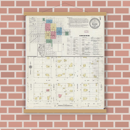 Old map wall art mockup — magnetic wood frame on brick wall — Sanborn Fire Insurance Map from Aledo, Mercer County, Illinois (1913) - Complete Map Set