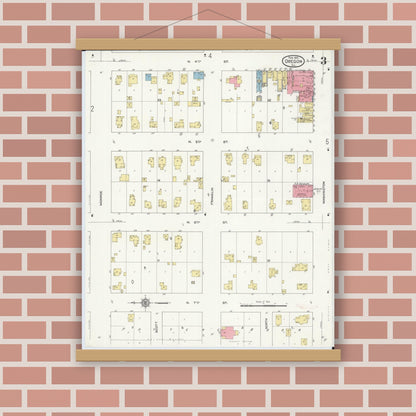 Old map wall art mockup — magnetic wood frame on brick wall — Sanborn Fire Insurance Map from Oregon, Ogle County, Illinois (1913), Sheet #0003