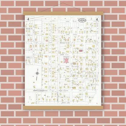 Old map wall art mockup — magnetic wood frame on brick wall — Sanborn Fire Insurance Map from Garland, Dallas County, Texas (1928), Sheet #0004