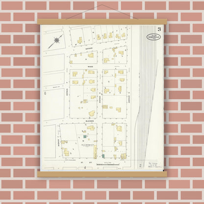 Old map wall art mockup — magnetic wood frame on brick wall — Sanborn Fire Insurance Map from Somerville, Burleson County, Texas (1910), Sheet #0003