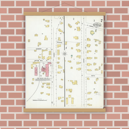 Old map wall art mockup — magnetic wood frame on brick wall — Sanborn Fire Insurance Map from Sherburne, Chenango County, New York (1900), Sheet #0007