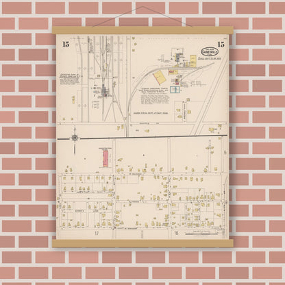 Old map wall art mockup — magnetic wood frame on brick wall — Sanborn Fire Insurance Map from Gainesville, Alachua County, Florida (1922), Sheet #0015