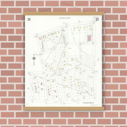 Old map wall art mockup — magnetic wood frame on brick wall — Sanborn Fire Insurance Map from Glen Ellyn, Du Page County, Illinois (1940), Sheet #0021