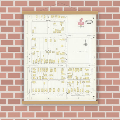 Old map wall art mockup — magnetic wood frame on brick wall — Sanborn Fire Insurance Map from Titusville, Crawford County, Pennsylvania (1912), Sheet #0007