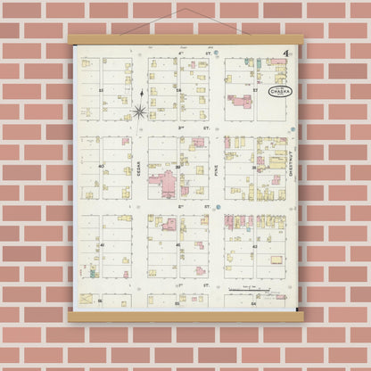 Old map wall art mockup — magnetic wood frame on brick wall — Sanborn Fire Insurance Map from Chaska, Carver County, Minnesota (1891), Sheet #0004