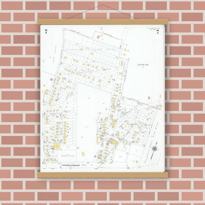 Old map wall art mockup — magnetic wood frame on brick wall — Sanborn Fire Insurance Map from Saint Clairsville, Belmont County, Ohio (1946), Sheet #0007