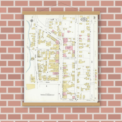 Old map wall art mockup — magnetic wood frame on brick wall — Sanborn Fire Insurance Map from Catskill, Greene County, New York (1912), Sheet #0003