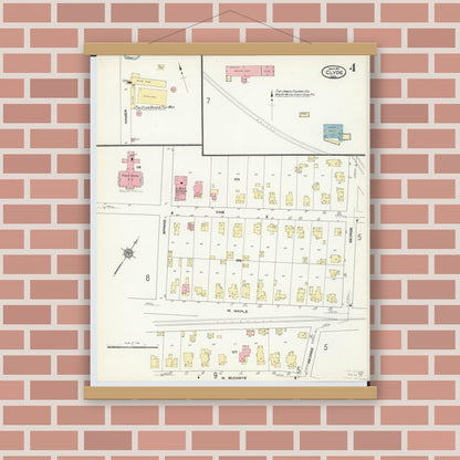 Old map wall art mockup — magnetic wood frame on brick wall — Sanborn Fire Insurance Map from Clyde, Sandusky County, Ohio (1911), Sheet #0004