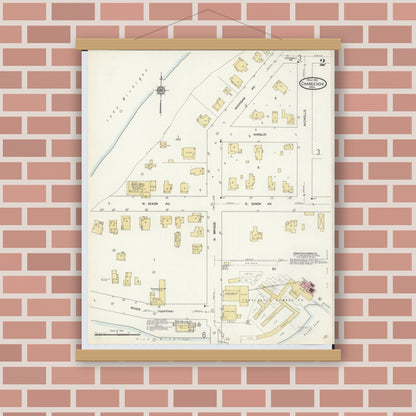 Old map wall art mockup — magnetic wood frame on brick wall — Sanborn Fire Insurance Map from Charlevoix, Charlevoix County, Michigan (1912), Sheet #0002