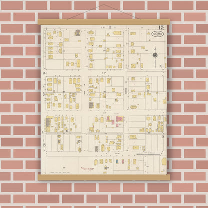 Old map wall art mockup — magnetic wood frame on brick wall — Sanborn Fire Insurance Map from Calexico, Imperial County, California (1920), Sheet #0017