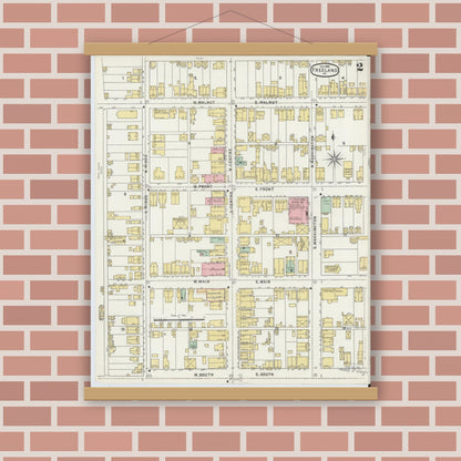 Old map wall art mockup — magnetic wood frame on brick wall — Sanborn Fire Insurance Map from Freeland, Luzerne County, Pennsylvania (1895), Sheet #0002