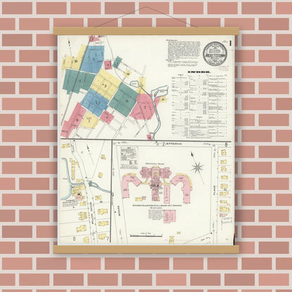 Old map wall art mockup — magnetic wood frame on brick wall — Sanborn Fire Insurance Map from Hackettstown, Warren County, New Jersey (1909) - Complete Map Set