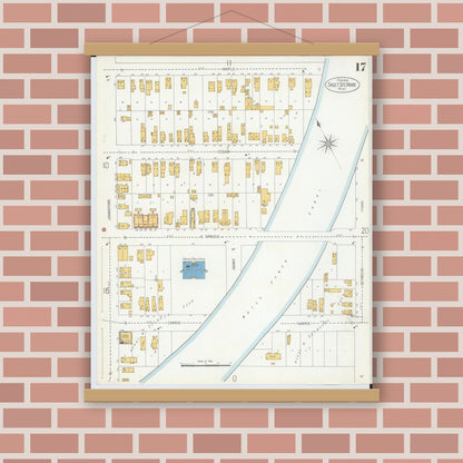 Old map wall art mockup — magnetic wood frame on brick wall — Sanborn Fire Insurance Map from Sault Sainte Marie, Chippewa County, Michigan (1906), Sheet #0017