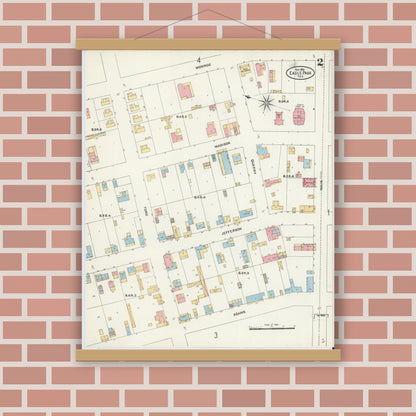 Old map wall art mockup — magnetic wood frame on brick wall — Sanborn Fire Insurance Map from Eagle Pass, Maverick County, Texas (1905), Sheet #0002