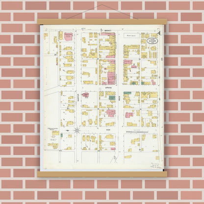 Old map wall art mockup — magnetic wood frame on brick wall — Sanborn Fire Insurance Map from Logan, Hocking County, Ohio (1900), Sheet #0004