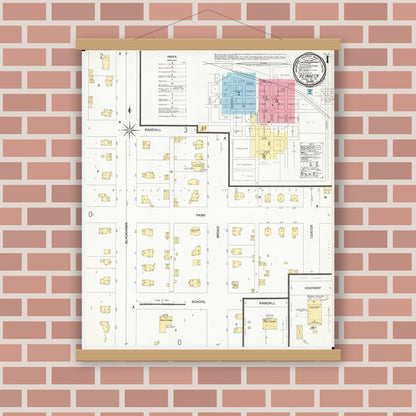 Old map wall art mockup — magnetic wood frame on brick wall — Sanborn Fire Insurance Map from Reinbeck, Grundy County, Iowa (1900) â€” Complete Set