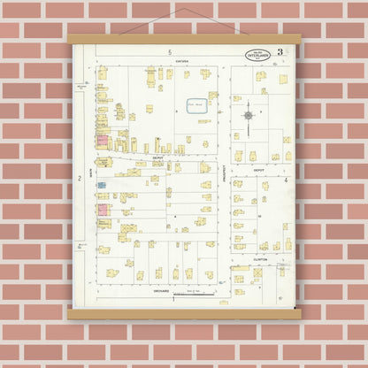 Old map wall art mockup — magnetic wood frame on brick wall — Sanborn Fire Insurance Map from Interlaken, Seneca County, New York (1910), Sheet #0003