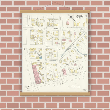 Old map wall art mockup — magnetic wood frame on brick wall — Sanborn Fire Insurance Map from Attica, Fountain County, Indiana (1910), Sheet #0004