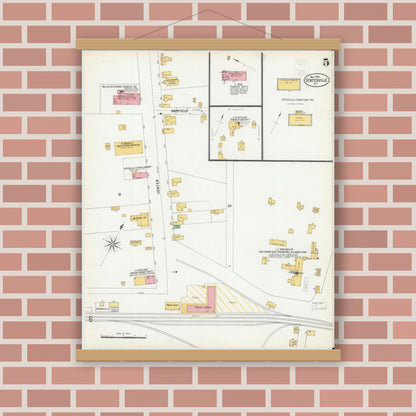 Old map wall art mockup — magnetic wood frame on brick wall — Sanborn Fire Insurance Map from Statesville, Iredell County, North Carolina (1900), Sheet #0005