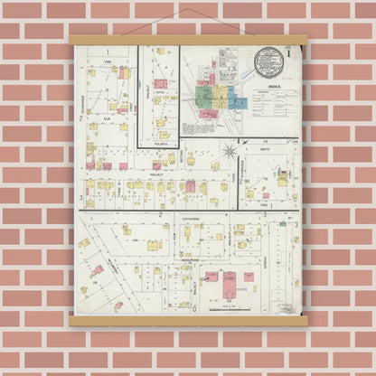 Old map wall art mockup — magnetic wood frame on brick wall — Sanborn Fire Insurance Map from Batesville, Ripley County, Indiana (1899), Sheet #0001