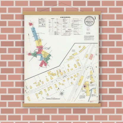 Old map wall art mockup — magnetic wood frame on brick wall — Sanborn Fire Insurance Map from Randolph, Norfolk County, Massachusetts (1903), Sheet #0001