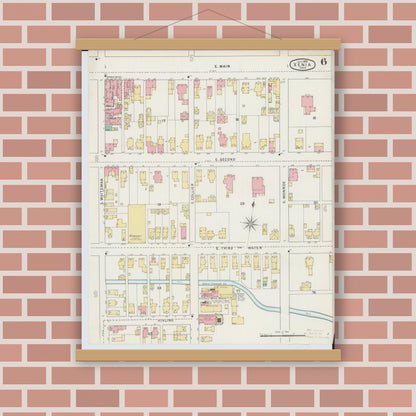 Old map wall art mockup — magnetic wood frame on brick wall — Sanborn Fire Insurance Map from Xenia, Greene County, Ohio (1895), Sheet #0006