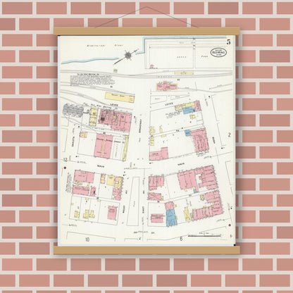 Old map wall art mockup — magnetic wood frame on brick wall — Sanborn Fire Insurance Map from Red Wing, Goodhue County, Minnesota (1910), Sheet #0005