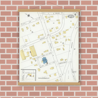 Old map wall art mockup — magnetic wood frame on brick wall — Sanborn Fire Insurance Map from Wellesley, Norfolk County, Massachusetts (1919), Sheet #0006