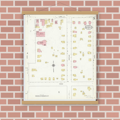 Old map wall art mockup — magnetic wood frame on brick wall — Sanborn Fire Insurance Map from Wellington, Lorain County, Ohio (1911), Sheet #0005
