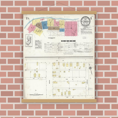 Old map wall art mockup — magnetic wood frame on brick wall — Sanborn Fire Insurance Map from Florence, Burlington County, New Jersey (1926) - Complete Map Set