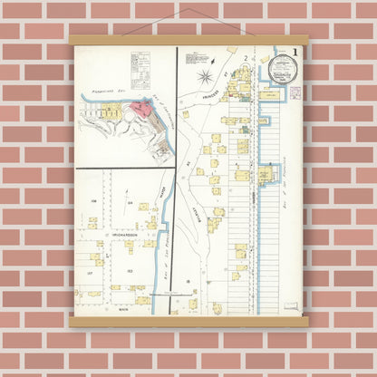 Old map wall art mockup — magnetic wood frame on brick wall — Sanborn Fire Insurance Map from Sausalito, Marin County, California (1901) - Complete Map Set