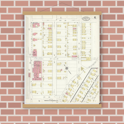 Old map wall art mockup — magnetic wood frame on brick wall — Sanborn Fire Insurance Map from Ford City, Armstrong County, Pennsylvania (1913), Sheet #0006