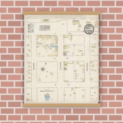 Old map wall art mockup — magnetic wood frame on brick wall — Sanborn Fire Insurance Map from Big Spring, Howard County, Texas (1885), Sheet #0001
