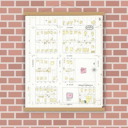 Old map wall art mockup — magnetic wood frame on brick wall — Sanborn Fire Insurance Map from Cherokee, Cherokee County, Iowa (1909), Sheet #0005