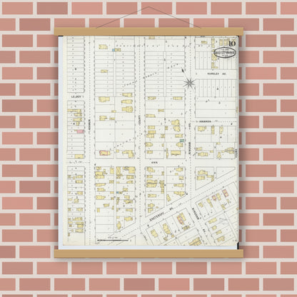 Old map wall art mockup — magnetic wood frame on brick wall — Sanborn Fire Insurance Map from Sault Sainte Marie, Chippewa County, Michigan (1895), Sheet #0010