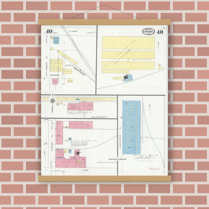 Old map wall art mockup — magnetic wood frame on brick wall — Sanborn Fire Insurance Map from Kankakee, Kankakee County, Illinois (1930), Sheet #0040