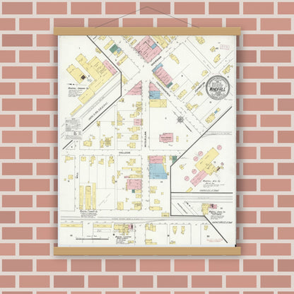 Old map wall art mockup — magnetic wood frame on brick wall — Sanborn Fire Insurance Map from Windfall, Tipton County, Indiana (1909), Sheet #0001