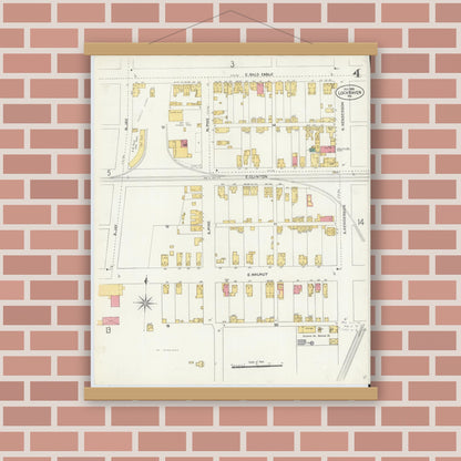 Old map wall art mockup — magnetic wood frame on brick wall — Sanborn Fire Insurance Map from Lock Haven, Clinton County, Pennsylvania (1906), Sheet #0004