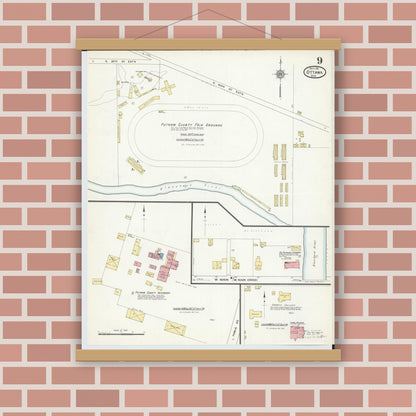 Old map wall art mockup — magnetic wood frame on brick wall — Sanborn Fire Insurance Map from Ottawa, Putnam County, Ohio (1911), Sheet #0009