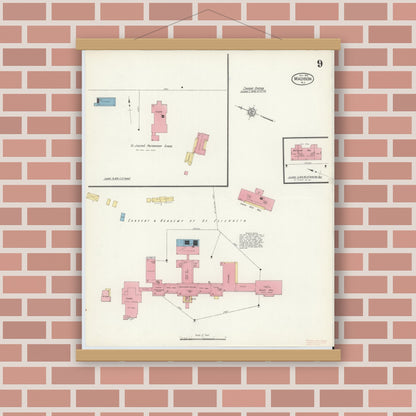 Old map wall art mockup — magnetic wood frame on brick wall — Sanborn Fire Insurance Map from Madison, Morris County, New Jersey (1912), Sheet #0009