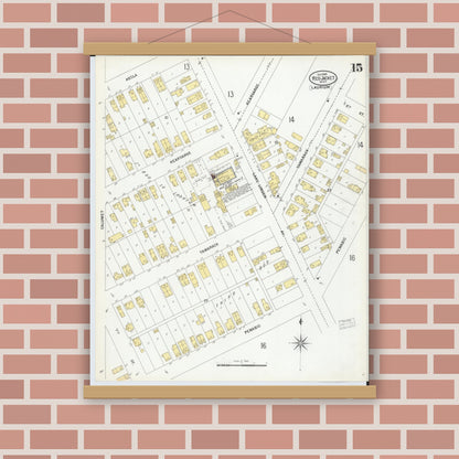 Old map wall art mockup — magnetic wood frame on brick wall — Sanborn Fire Insurance Map from Red Jacket, Houghton County, Michigan (1900), Sheet #0015