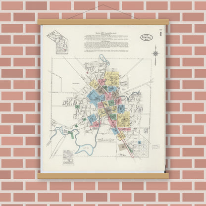 Old map wall art mockup — magnetic wood frame on brick wall — Sanborn Fire Insurance Map from Pontiac, Oakland County, Michigan (1915) - Complete Map Set