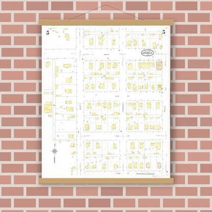 Old map wall art mockup — magnetic wood frame on brick wall — Sanborn Fire Insurance Map from Griswold, Cass County, Iowa (1930), Sheet #0005