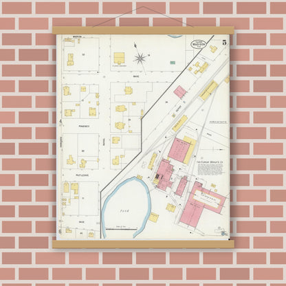 Old map wall art mockup — magnetic wood frame on brick wall — Sanborn Fire Insurance Map from Madison, Madison County, Florida (1903), Sheet #0005