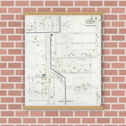 Old map wall art mockup — magnetic wood frame on brick wall — Sanborn Fire Insurance Map from Little River, Dade County, Florida (1921), Sheet #0002