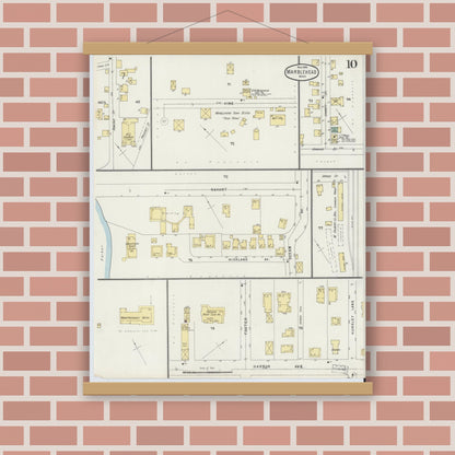 Old map wall art mockup — magnetic wood frame on brick wall — Sanborn Fire Insurance Map from Marblehead, Essex County, Massachusetts (1896), Sheet #0010