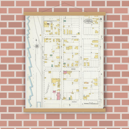 Old map wall art mockup — magnetic wood frame on brick wall — Sanborn Fire Insurance Map from Fernandina, Nassau County, Florida (1903), Sheet #0003