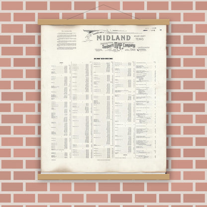 Old map wall art mockup — magnetic wood frame on brick wall — Sanborn Fire Insurance Map from Midland, Midland County, Texas (1950), Sheet #0001